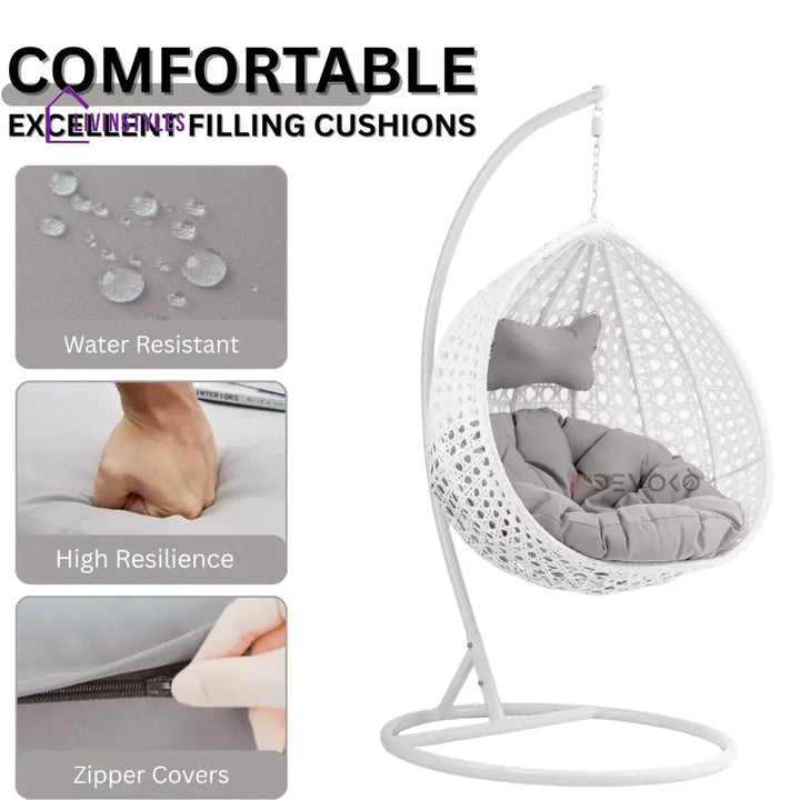 Single Seater Rattan & Wicker Swing (White & Grey) Swing