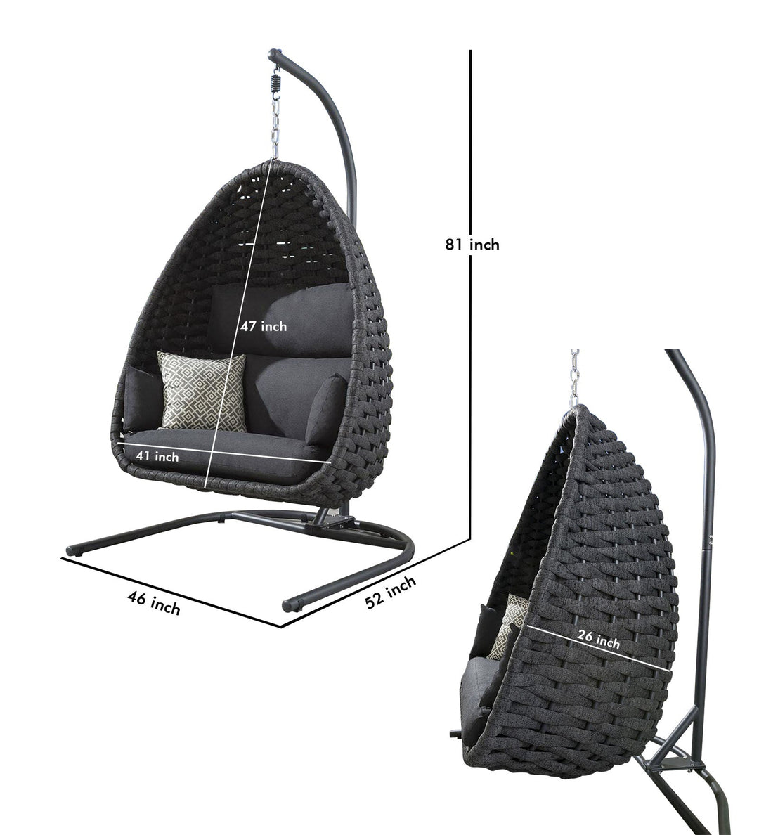 Eurig Single Seater Hanging Swing With Stand For Balcony, Garden (Grey) Braided & Rope