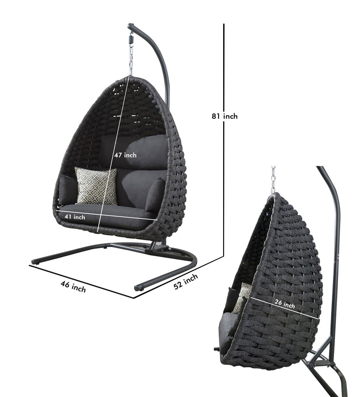 Eurig Single Seater Hanging Swing With Stand For Balcony, Garden (Grey) Braided & Rope