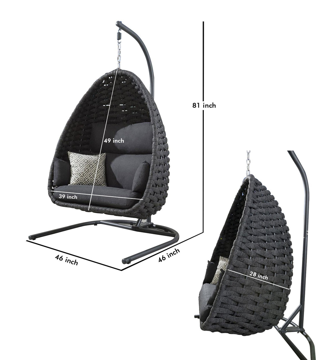 Nevitt Single Seater Hanging Swing With Stand For Balcon Garden (Silk Grey) Braided & Rope - Swings