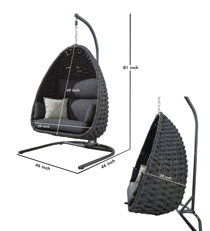 Nevitt Single Seater Hanging Swing With Stand For Balcon Garden (Silk Grey) Braided & Rope - Swings