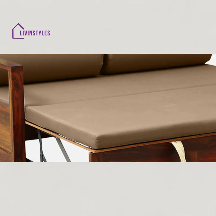 Siramika Sheesham Wood Pull Out Sofa Cum Bed In Honey Oak Finish