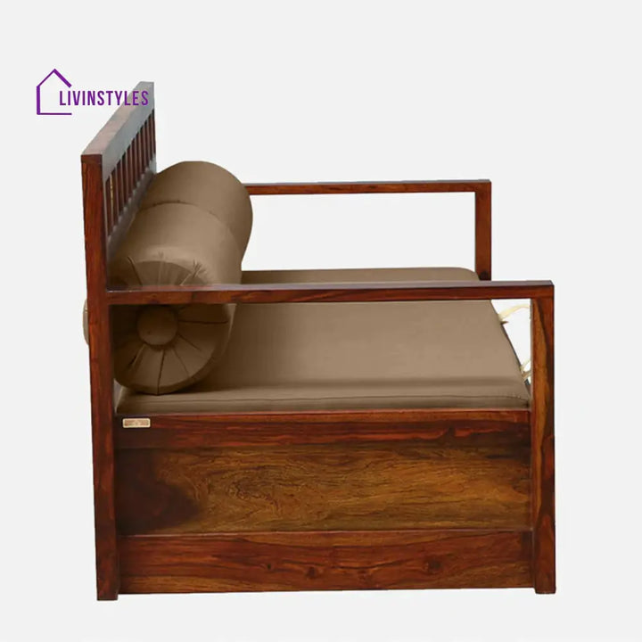 Siramika Sheesham Wood Pull Out Sofa Cum Bed In Honey Oak Finish