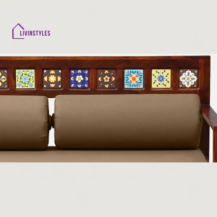 Siramika Sheesham Wood Pull Out Sofa Cum Bed In Honey Oak Finish