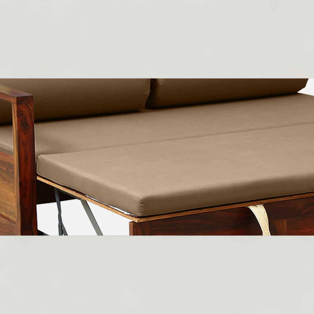 Siramika Sheesham Wood Pull Out Sofa Cum Bed In Honey Oak Finish