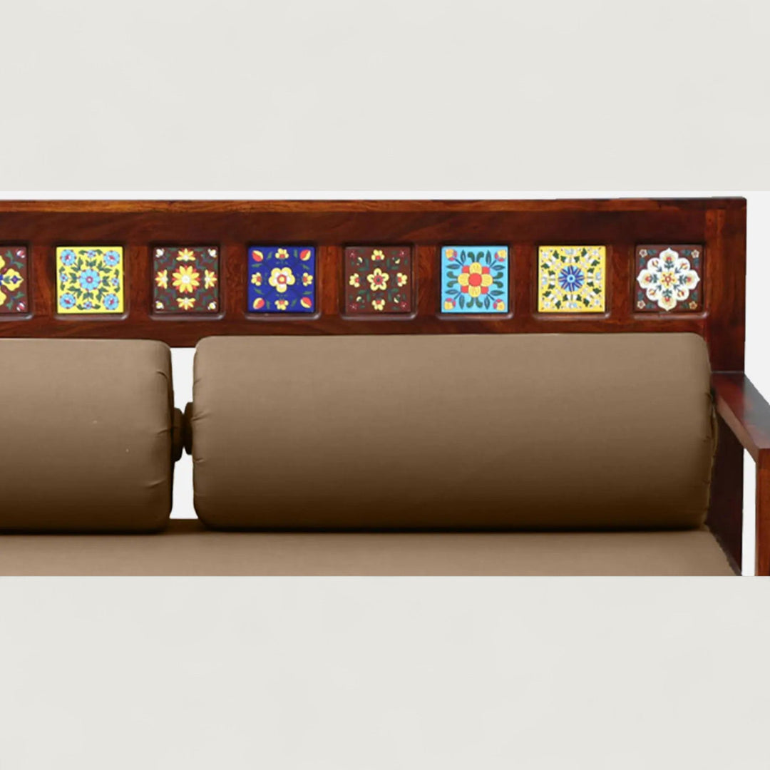 Siramika Sheesham Wood Pull Out Sofa Cum Bed In Honey Oak Finish
