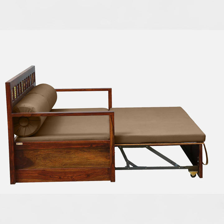 Siramika Sheesham Wood Pull Out Sofa Cum Bed In Honey Oak Finish