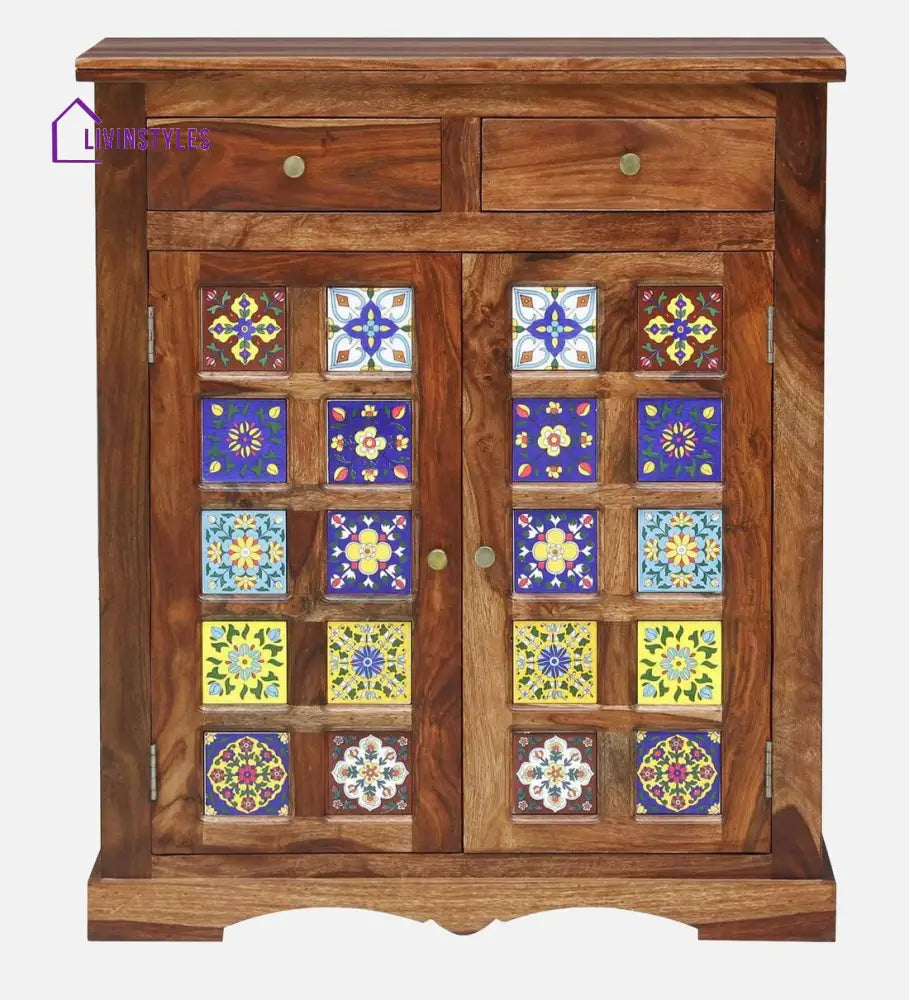 Siramika Sheesham Wood Shoe Cabinet In Rustic Teak Finish