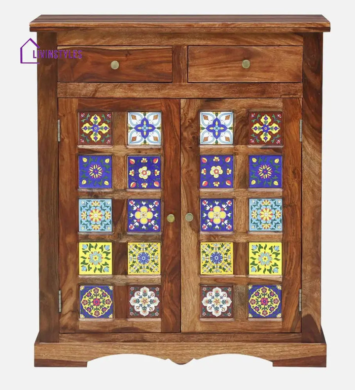 Siramika Sheesham Wood Shoe Cabinet In Rustic Teak Finish
