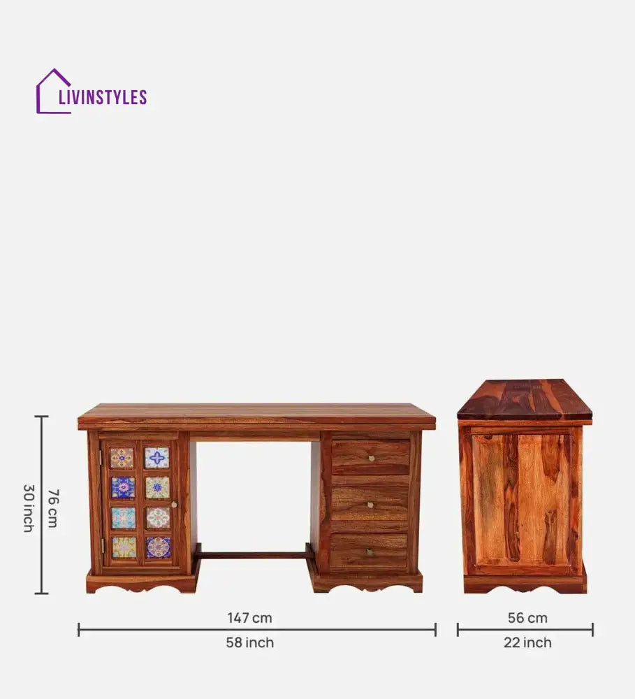 Siramika Sheesham Wood Writing Table In Honey Oak Finish