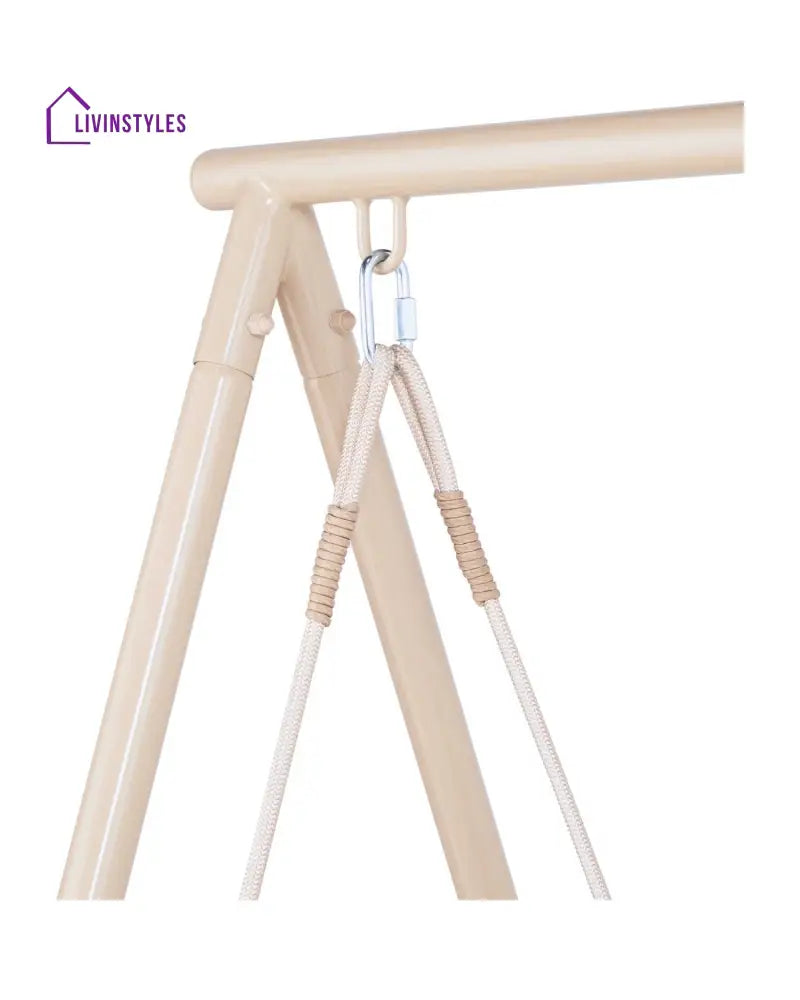 Sirena Double Seater Hanging Swing With Stand For Balcony Garden Swing (White +Tan) - Swings
