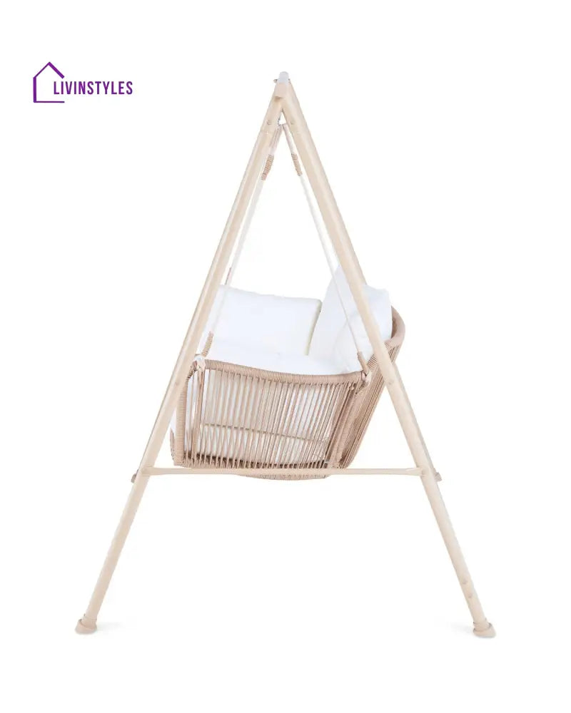 Sirena Double Seater Hanging Swing With Stand For Balcony Garden Swing (White +Tan) - Swings