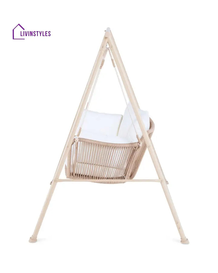 Sirena Double Seater Hanging Swing With Stand For Balcony Garden Swing (White +Tan) - Swings