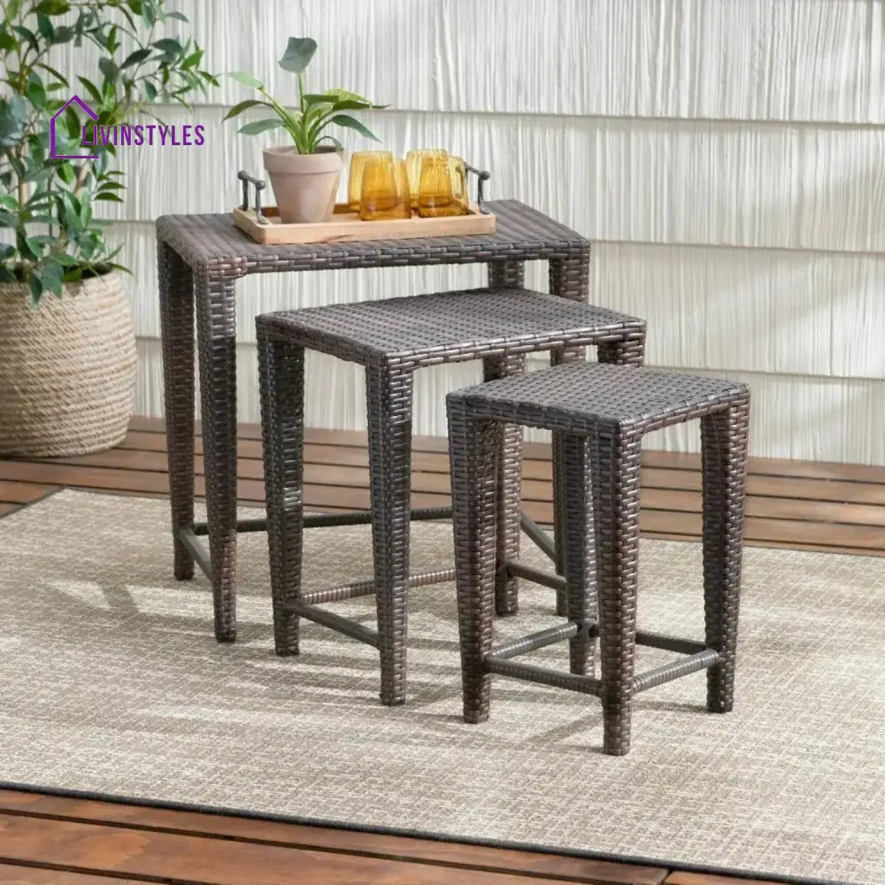Sitara 3-Piece Wicker Garden Bistro Set in Dark Brown - Table