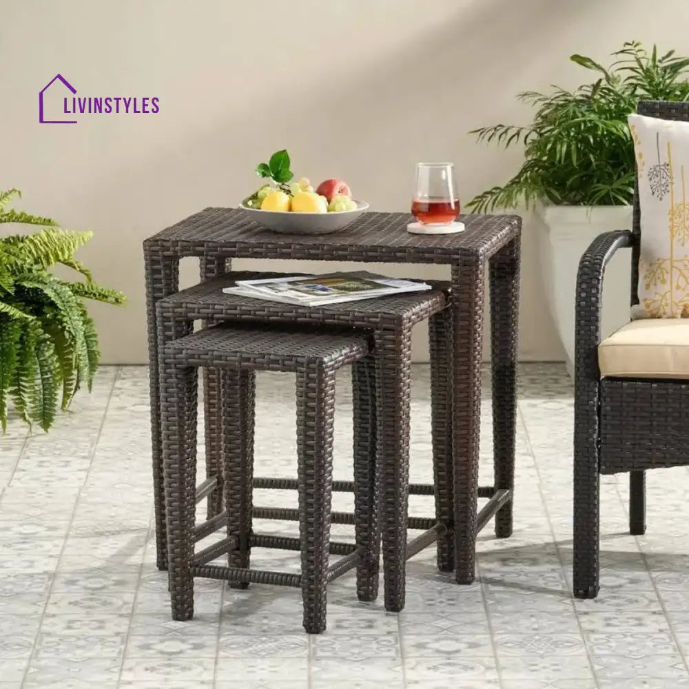 Sitara 3-Piece Wicker Garden Bistro Set in Dark Brown - Table