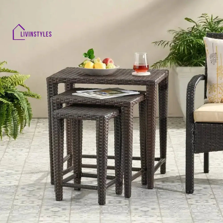 Sitara 3-Piece Wicker Garden Bistro Set in Dark Brown - Table