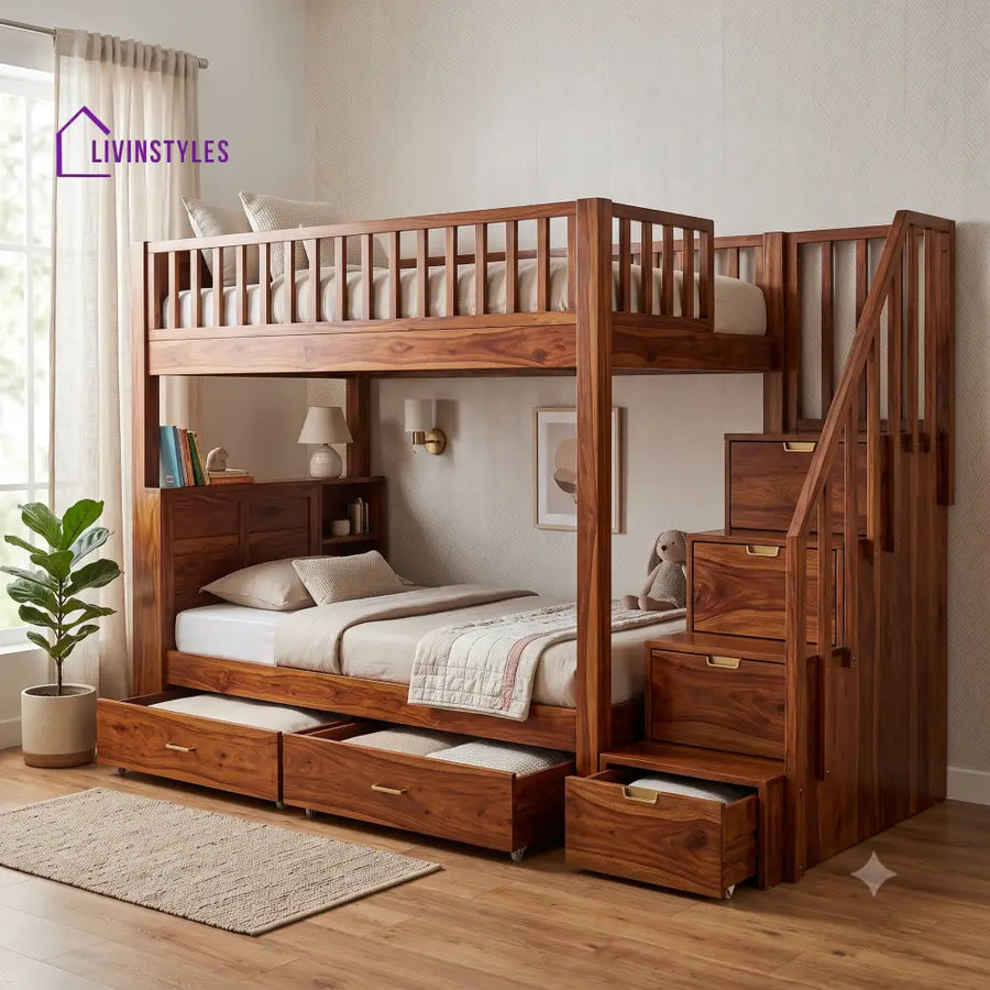 Siva Kumar Sheesham Wood Bunk Bed With Storage | Kids Bed