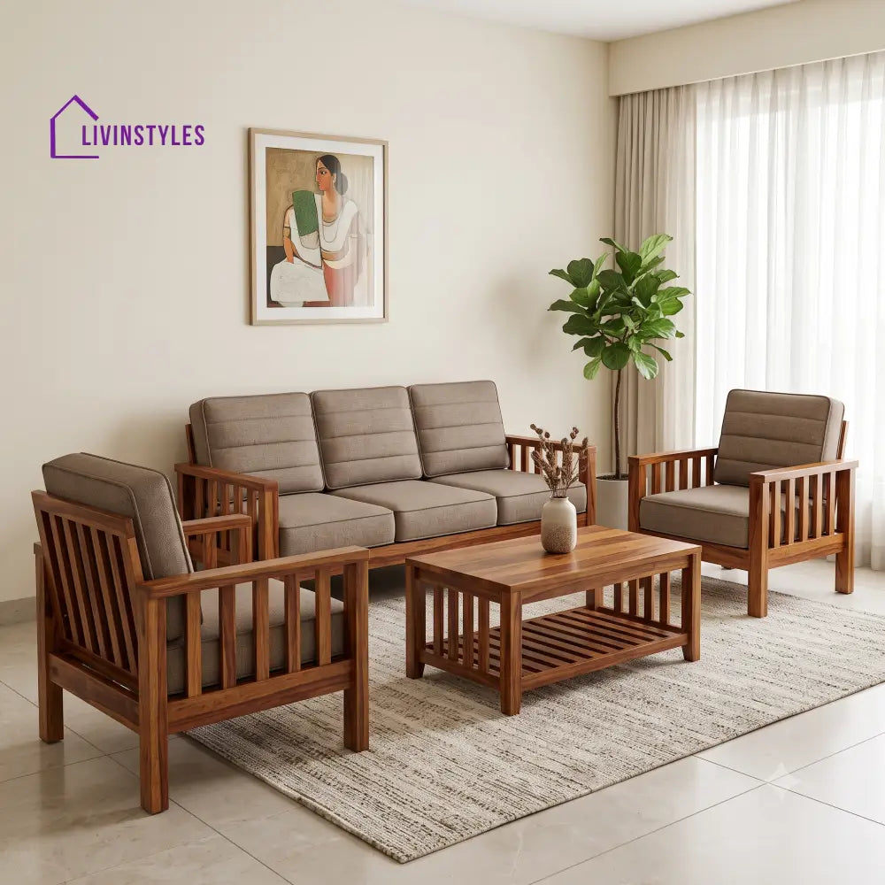Sivagami Wooden Sofa Set | 3 + 1 + 1 Sheesham Wood Sofa Set for Living Room