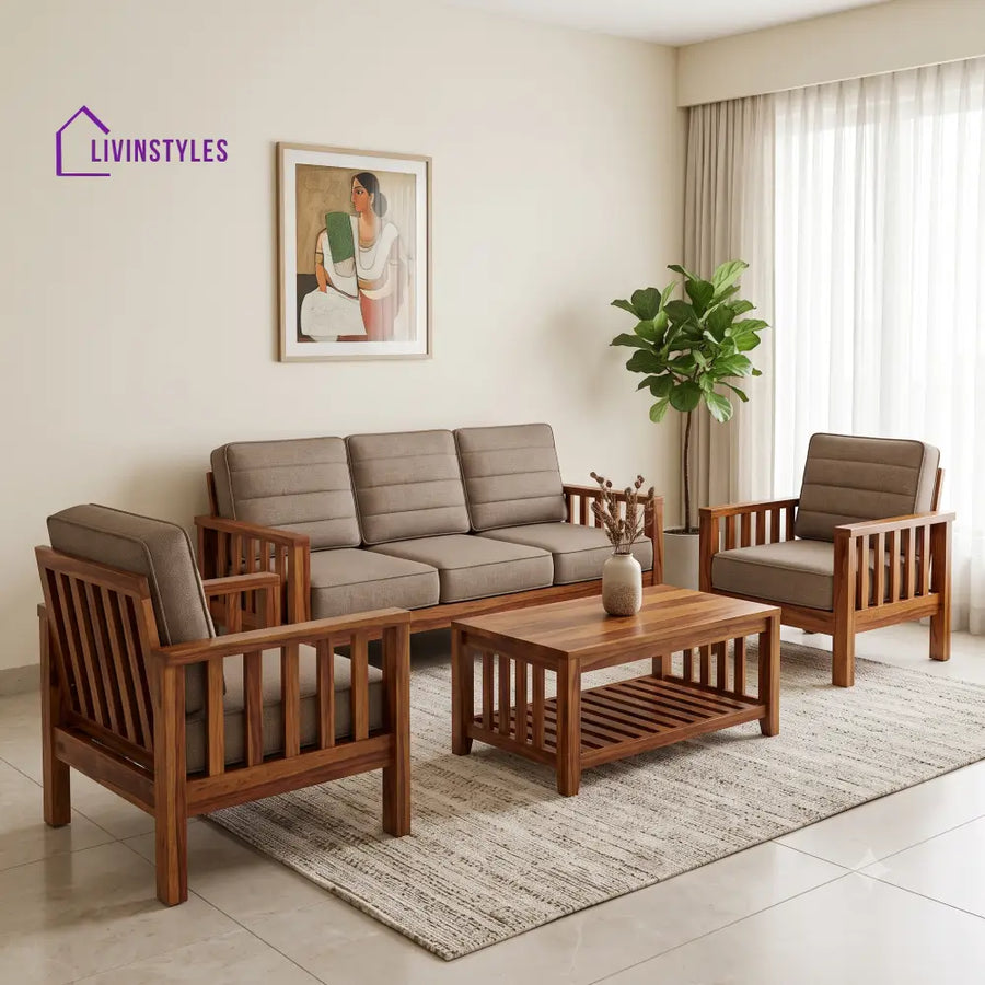 Sivagami Wooden Sofa Set | 3 + 1 + 1 Sheesham Wood Sofa Set for Living Room