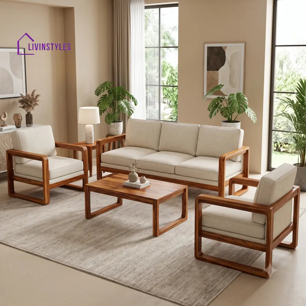 Sivapriya Wooden Sofa Set | 3 + 1 + 1 Sheesham Wood Sofa Set for Living Room