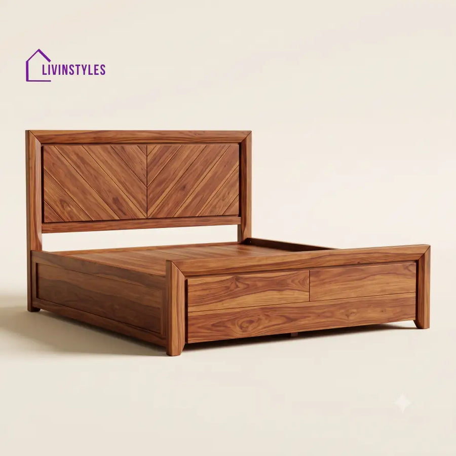 Sivaranjani Sheesham Wood Bed With Box Storage | Wooden Bed