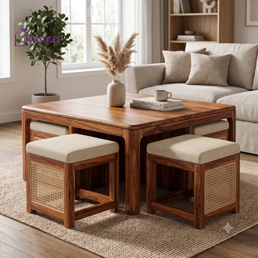 Sixtine Wooden Coffee Table for Living Room | Tea Table | Teapoy | Center table
