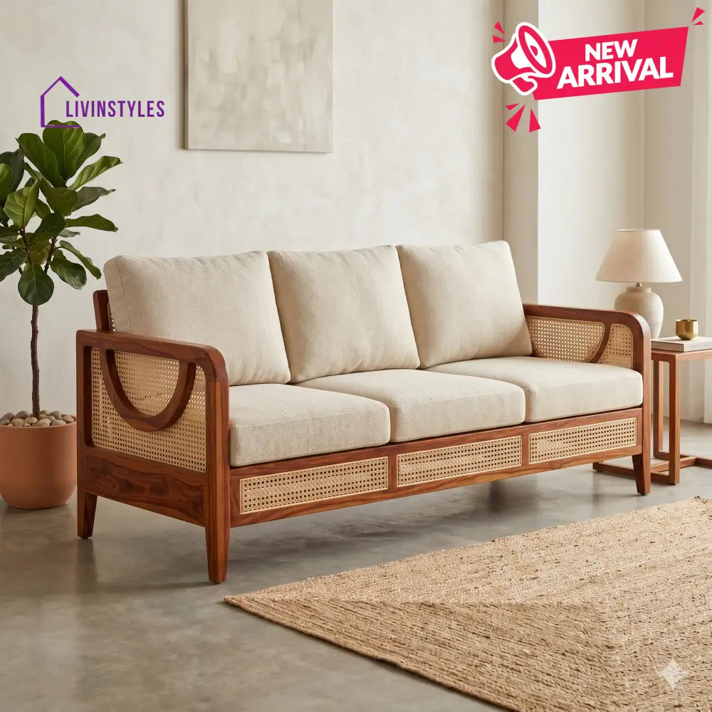 Siya Sheesham Wood and Cane Sofa for Living Room