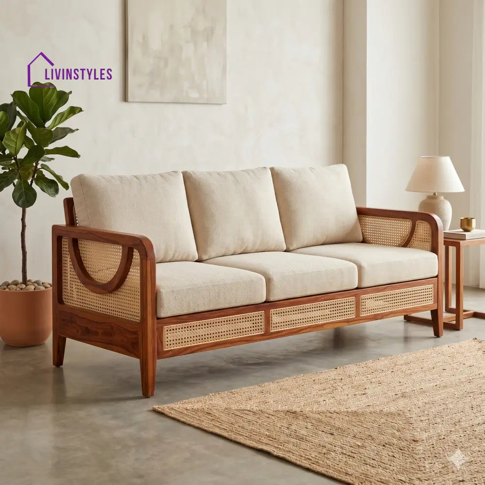 Siya Sheesham Wood and Cane Sofa for Living Room