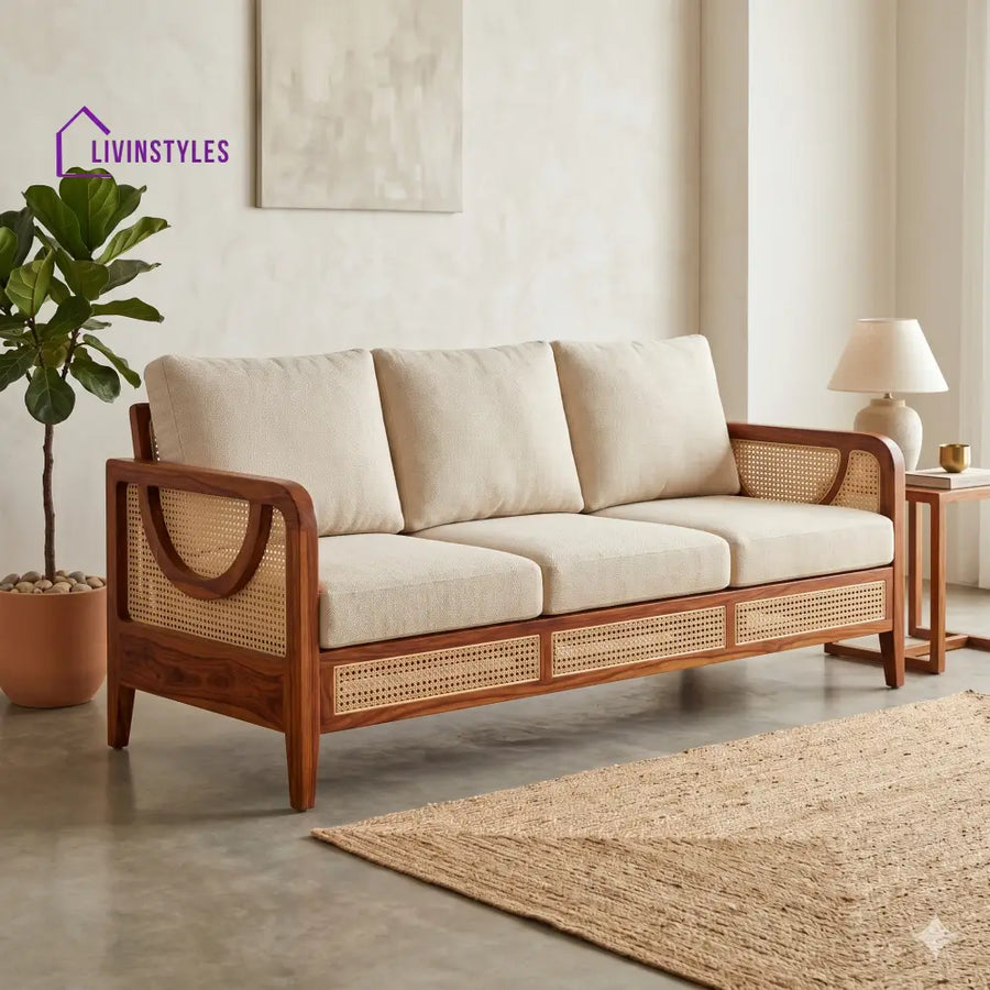 Siya Sheesham Wood and Cane Sofa for Living Room
