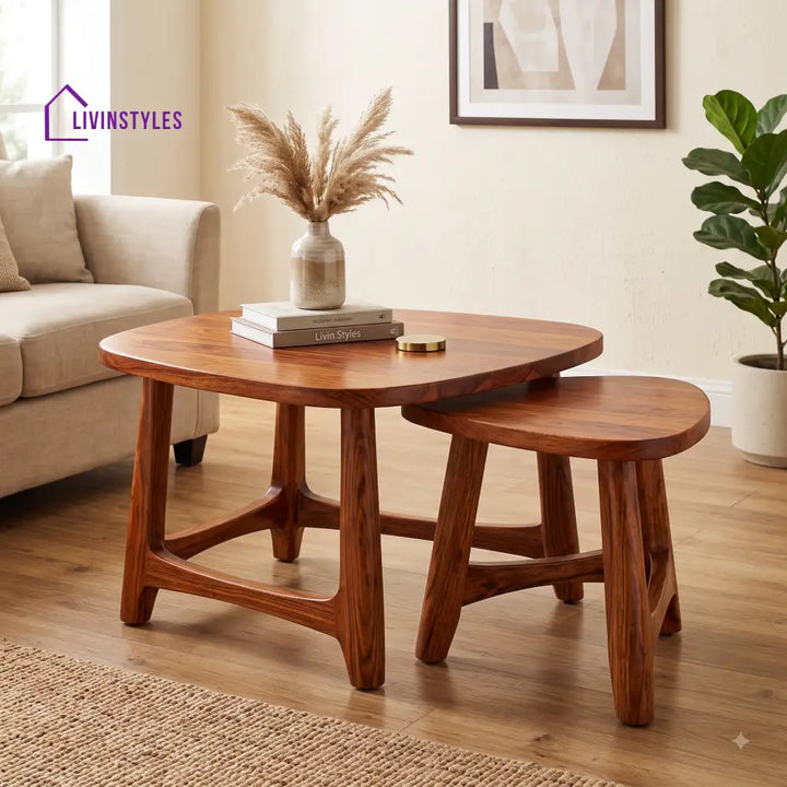 Siya Sheesham Wood Coffee Table Set | Wooden Nesting Tables