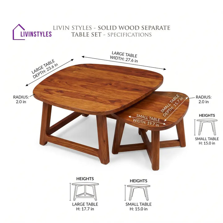 Siya Sheesham Wood Coffee Table Set | Wooden Nesting Tables