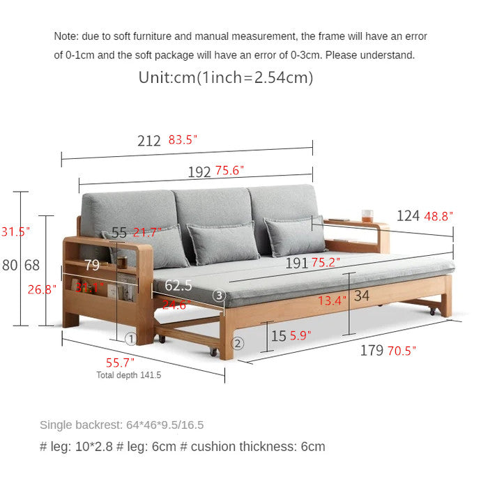 Japandi Beech Solid Wood Sleeper Sofa Bed SOFA BED