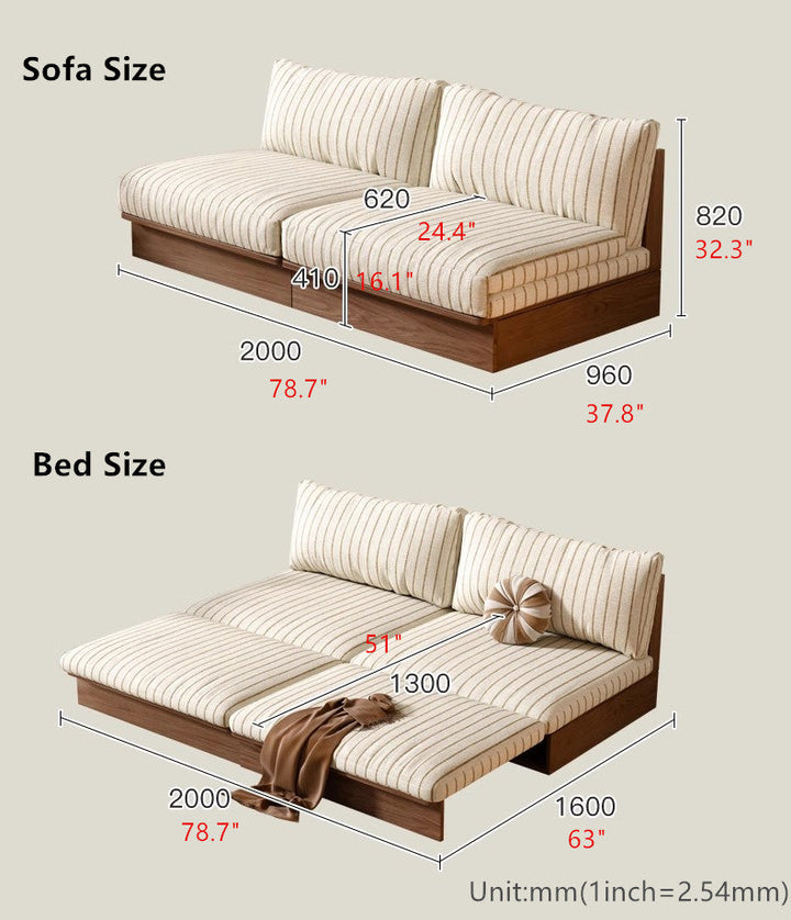 Japandi YUNJIAN Pull Out Solid Wood Frame Sofa Bed sofa bed