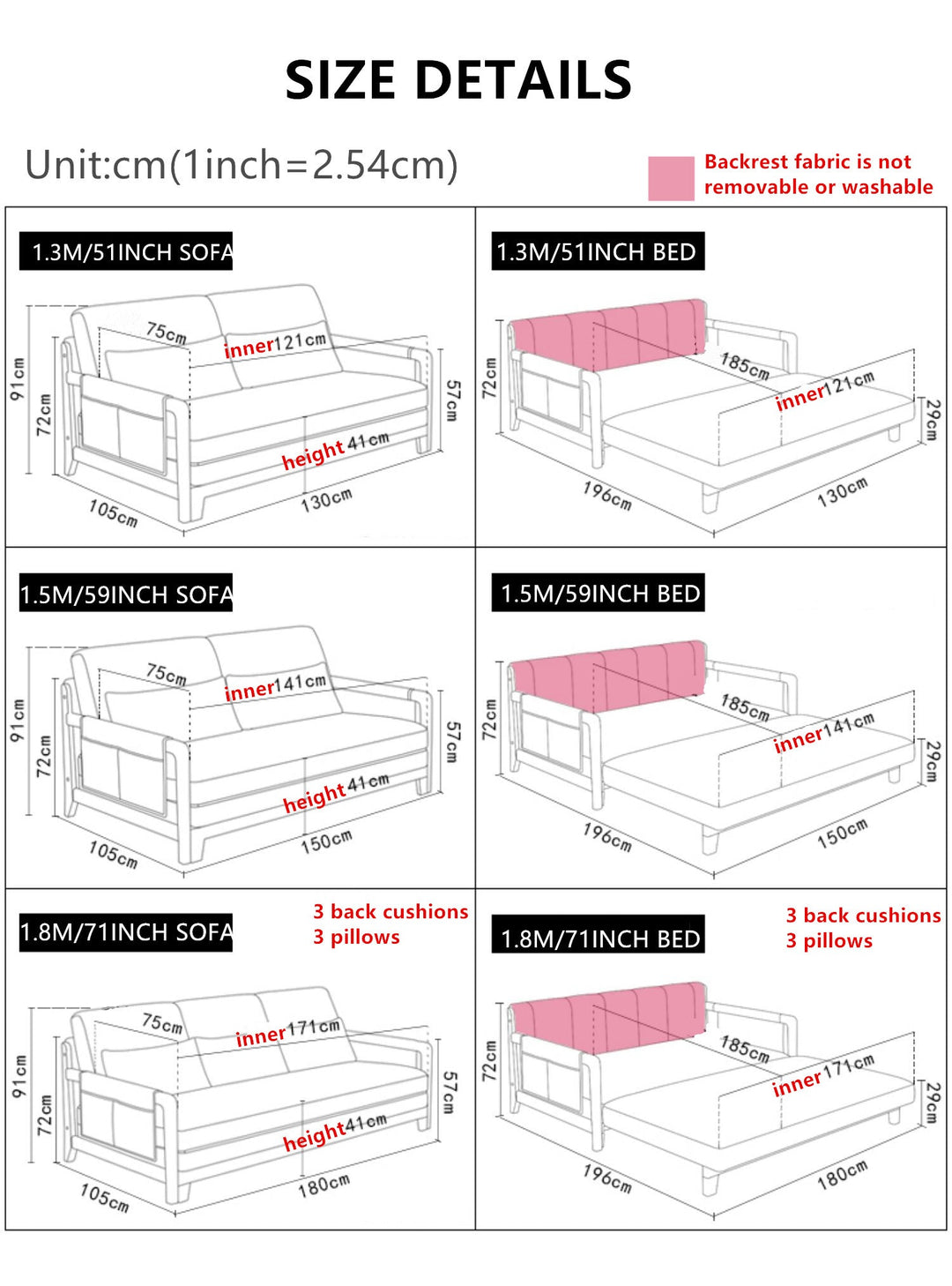 Pull Out Sleeper Sofa Bed with Armrest Storage Pockets Cotton Linen Walnut Frame sleeper sofa bed