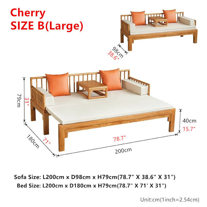 Multifunction Solid Wood Arhat Sofa Bed CHERRY / Size B L200cm x D98cm x H79cm(78.7’’ x 38.6’’ x31’’) FURNITURE