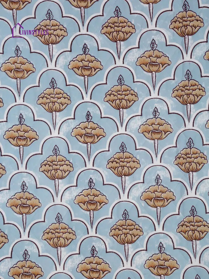 Sky Blue Quilted Floral 1 Seater Cotton Sofa Cover