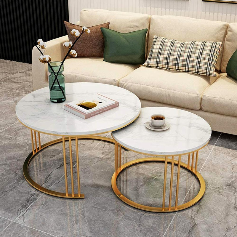 Ember Round Metal And Marble Coffee Table Set Tables