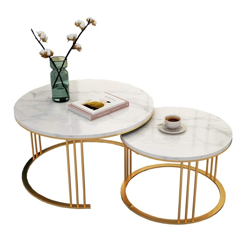 Ember Round Metal And Marble Coffee Table Set Tables