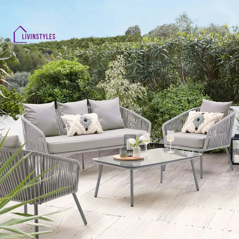 Slava Outdoor Sofa Set 3 Seater 2 Single seater and 1 Center Table (Grey) Braided & Rope - Sofa Sets