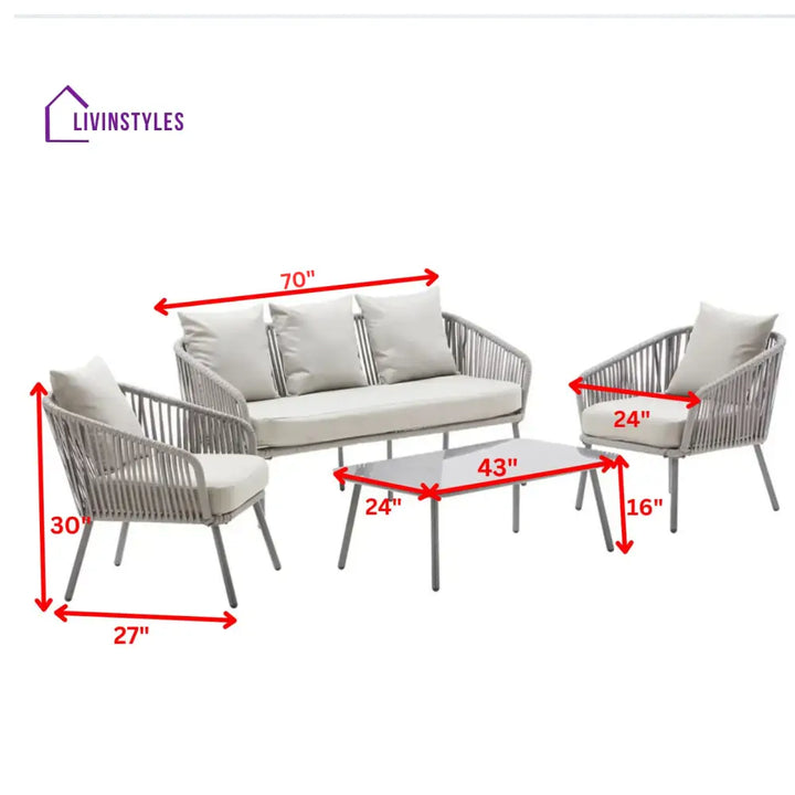 Slava Outdoor Sofa Set 3 Seater 2 Single seater and 1 Center Table (Grey) Braided & Rope - Sofa Sets