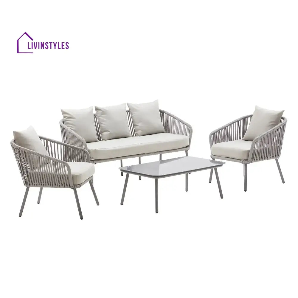 Slava Outdoor Sofa Set 3 Seater 2 Single seater and 1 Center Table (Grey) Braided & Rope - Sofa Sets