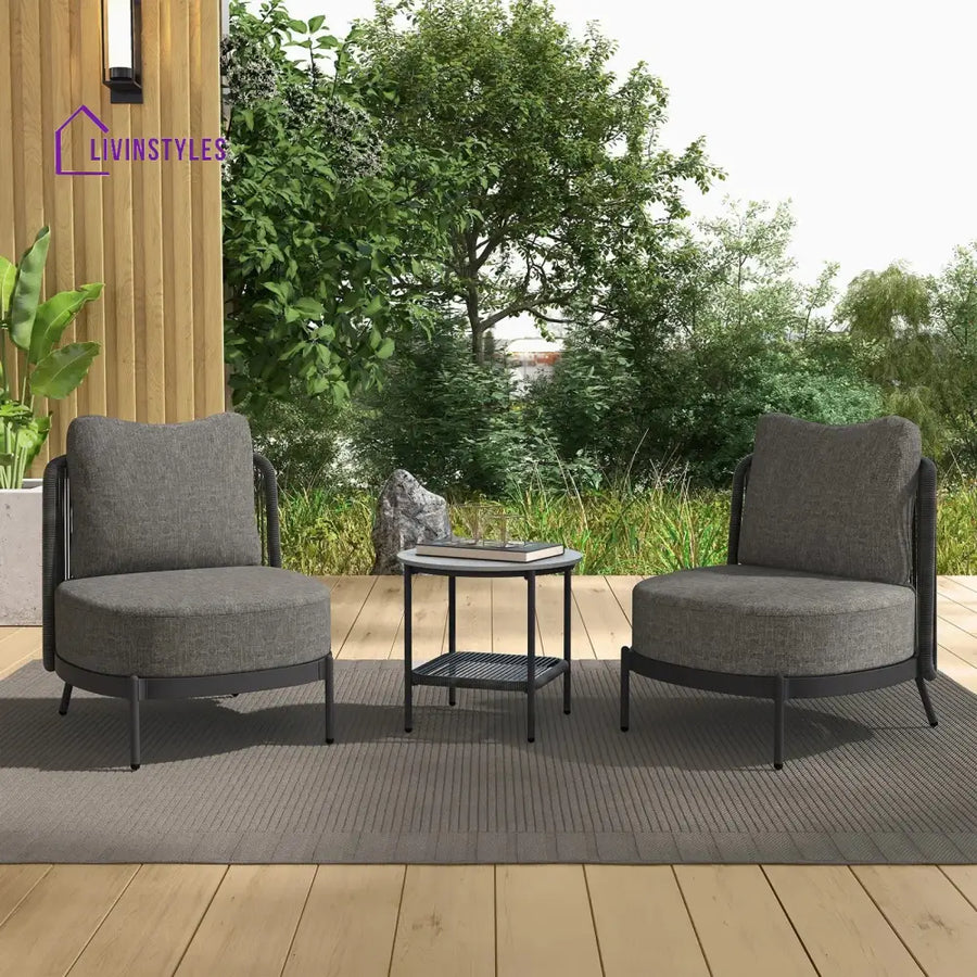Sleak Outdoor Patio Seating Set 2 Chairs and 1 Table Set (Dark Grey) - Coffee Table Sets