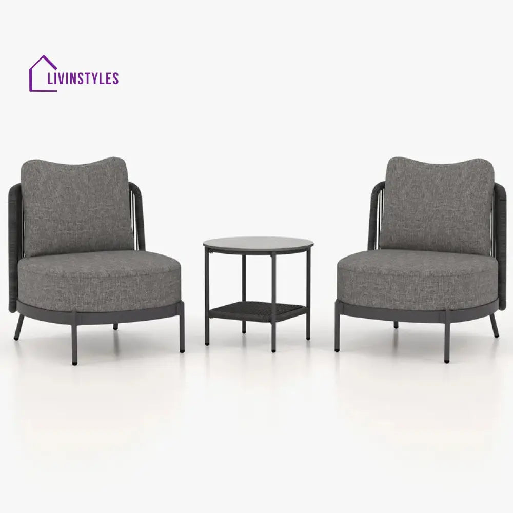 Sleak Outdoor Patio Seating Set 2 Chairs and 1 Table Set (Dark Grey) - Coffee Table Sets