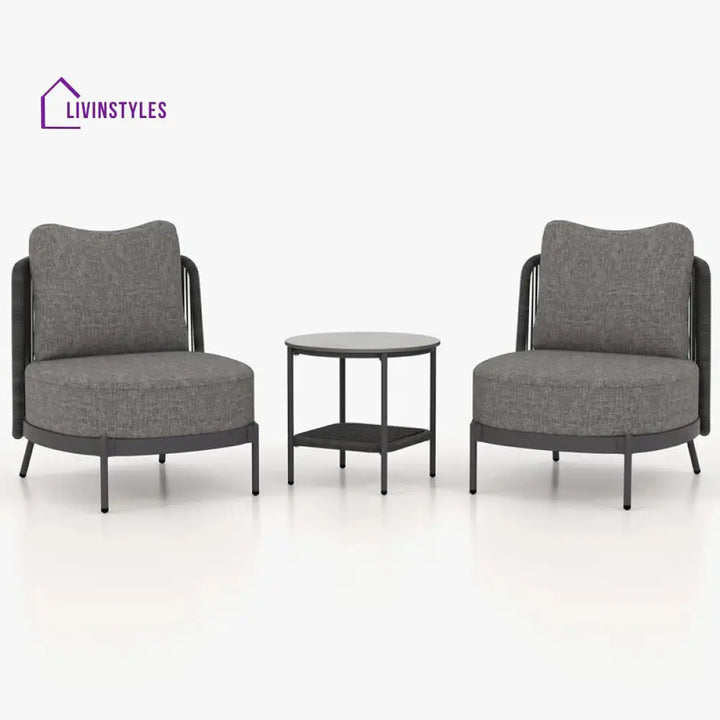 Sleak Outdoor Patio Seating Set 2 Chairs and 1 Table Set (Dark Grey) - Coffee Table Sets