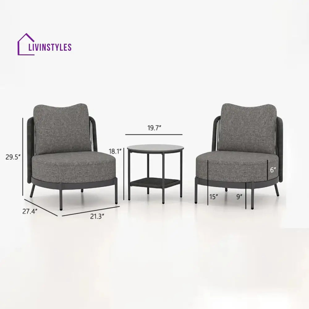 Sleak Outdoor Patio Seating Set 2 Chairs and 1 Table Set (Dark Grey) - Coffee Table Sets