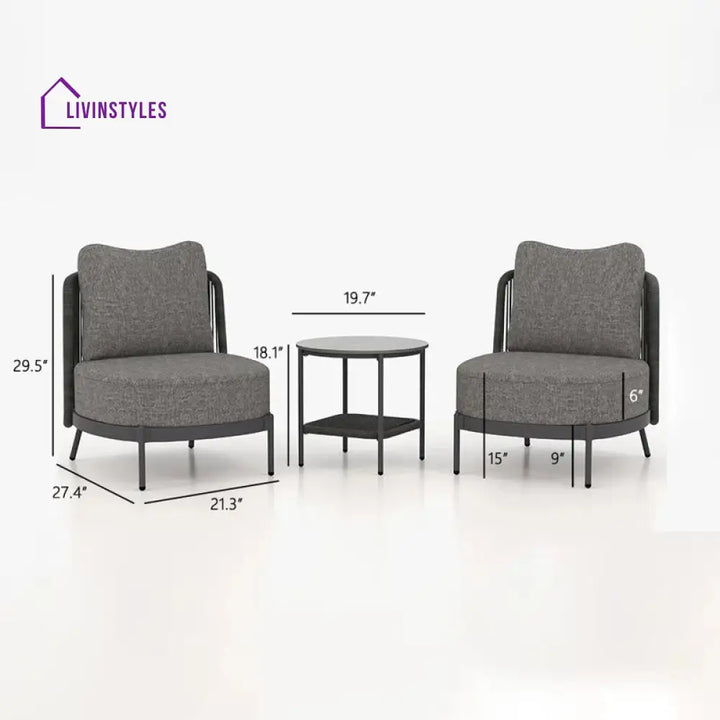 Sleak Outdoor Patio Seating Set 2 Chairs and 1 Table Set (Dark Grey) - Coffee Table Sets