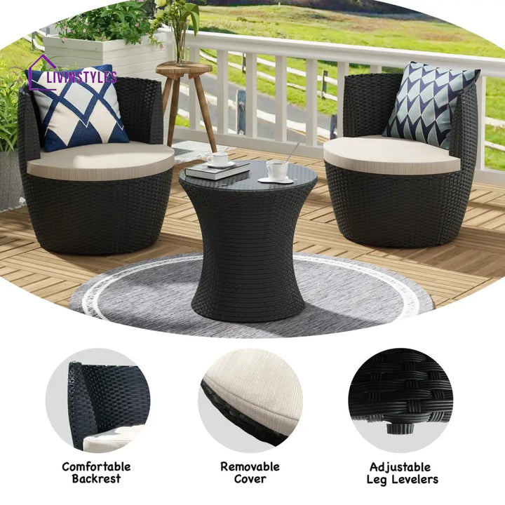 Slong Outdoor Patio Seating Set 2 Chairs and 1 Table Set (Black) - Coffee Table Sets