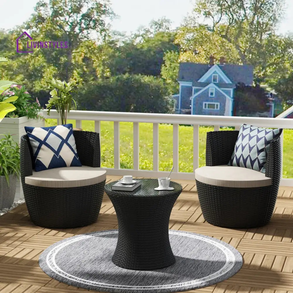 Slong Outdoor Patio Seating Set 2 Chairs and 1 Table Set (Black) - Coffee Table Sets