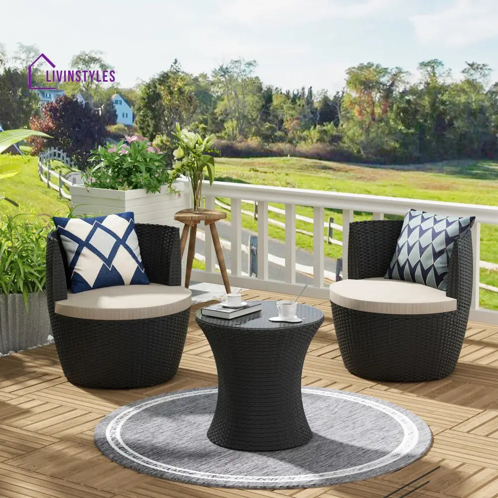 Slong Outdoor Patio Seating Set 2 Chairs and 1 Table Set (Black) - Coffee Table Sets