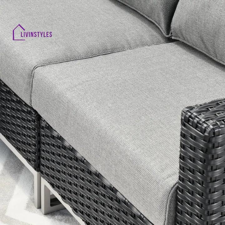 Slue Outdoor Sofa Set 5 Seater Single seater With Ottoman and 1 Center Table Set (Black) - Sofa Sets